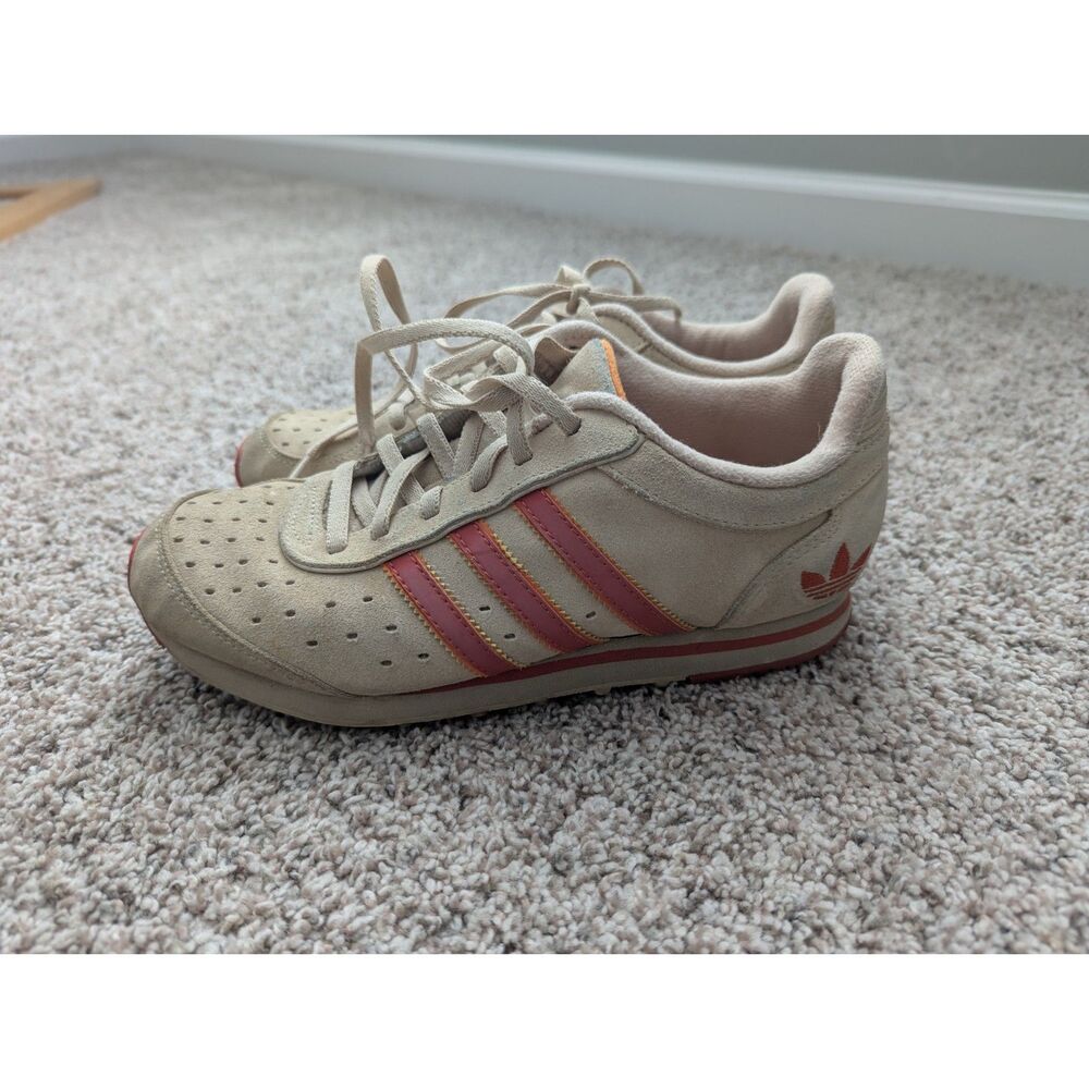 Adidas Womens Retro Tan Suede Orange & Yellow 3 stripe Sneakers 7.5